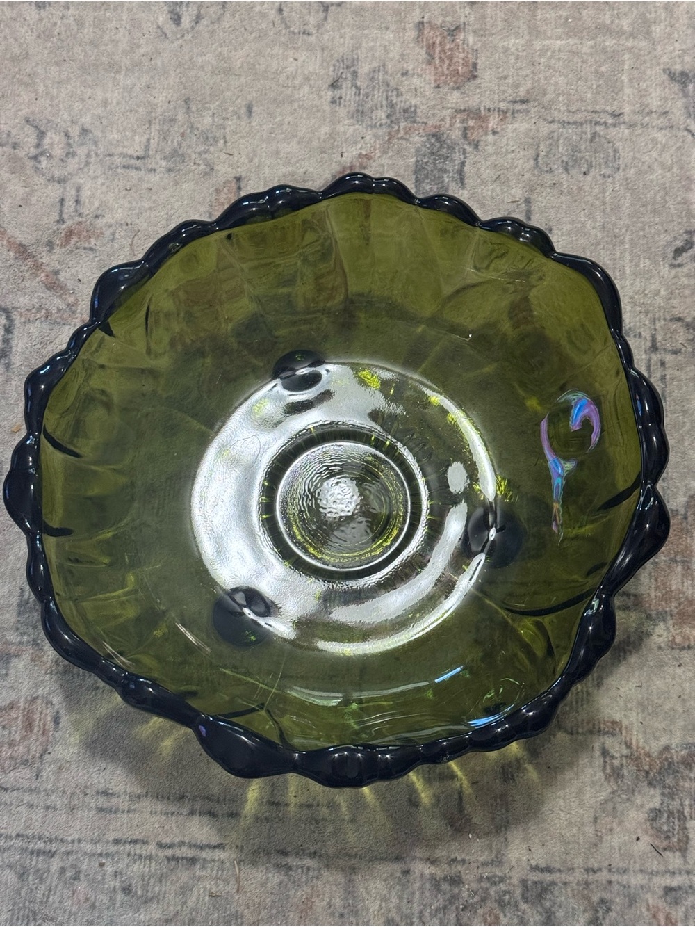 Vintage 1960’s Avocado Green Scalloped Glass by Indiana Glass